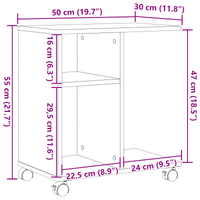 Tavolino con Ruote Rovere Artigianale 50x30x55 cm in Legno Ingenerizzato