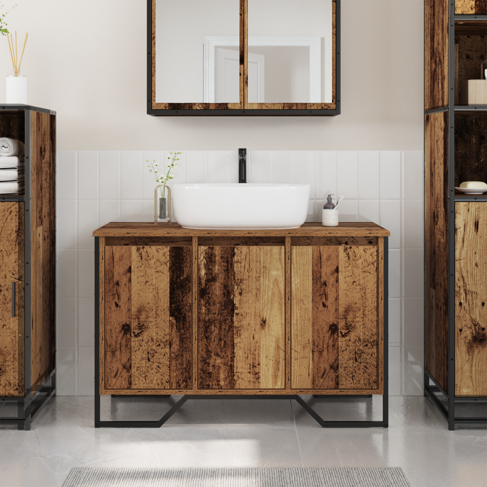 Mobile lavabo da bagno Legno antico 91x35x60 cm Legno ingegnerizzato