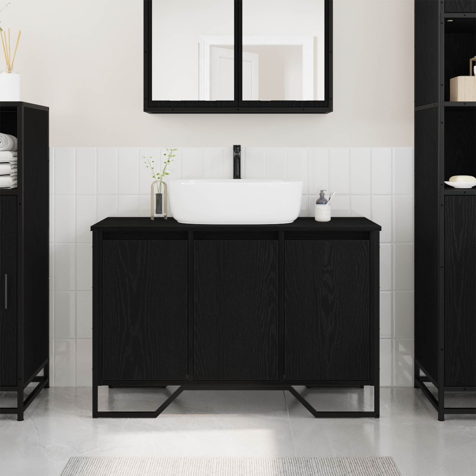 Mobile Lavabo Rovere Nero 91x35x60 cm Legno Ingegnerizzato