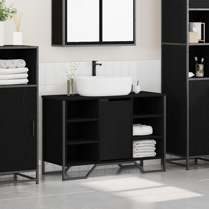 Armadio per Lavello da Bagno Quercia Nera 91x35x60 cm Legno Ingegnerizzato