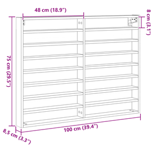 Armadio Vitrine  in Rovere Artigianale 100x8,5x75 cm in Legno Composito