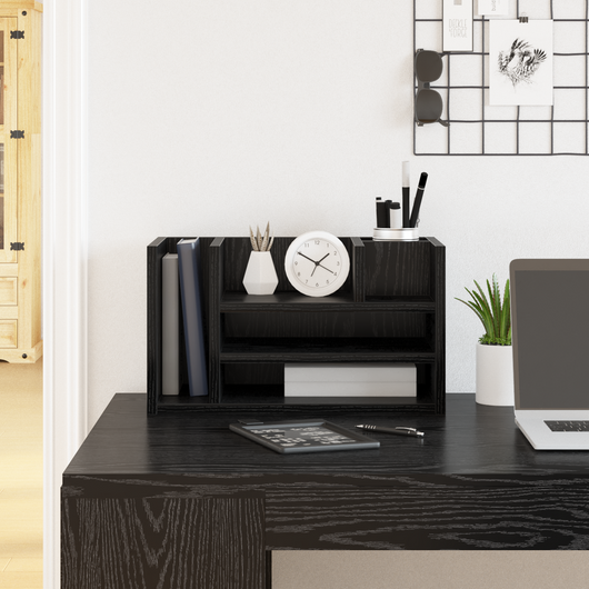 Organizer per Scrivania Rovere Nero 44.5x24x25 cm Legno Ingegnerizzato