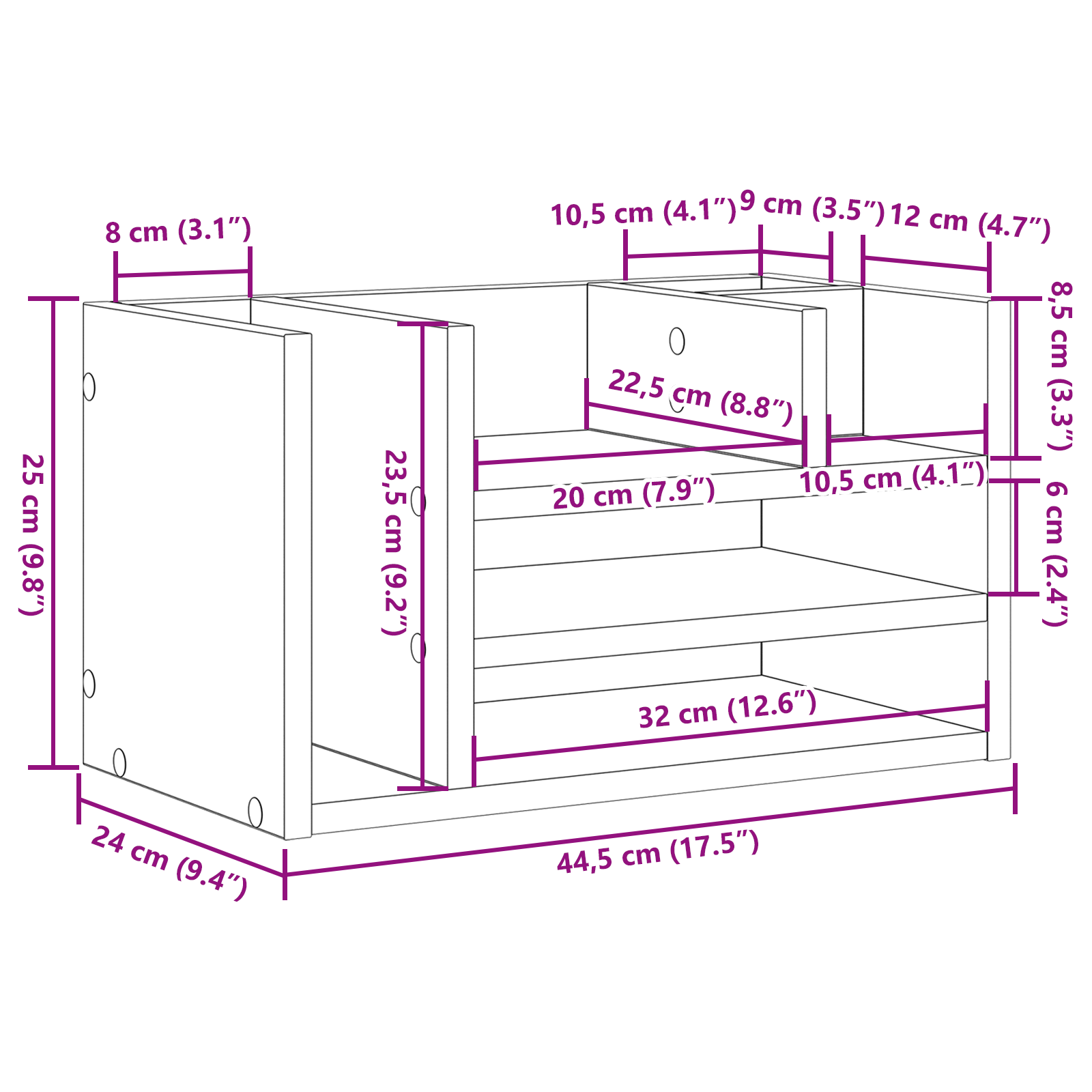 Organizer per Scrivania Rovere Nero 44.5x24x25 cm Legno Ingegnerizzato