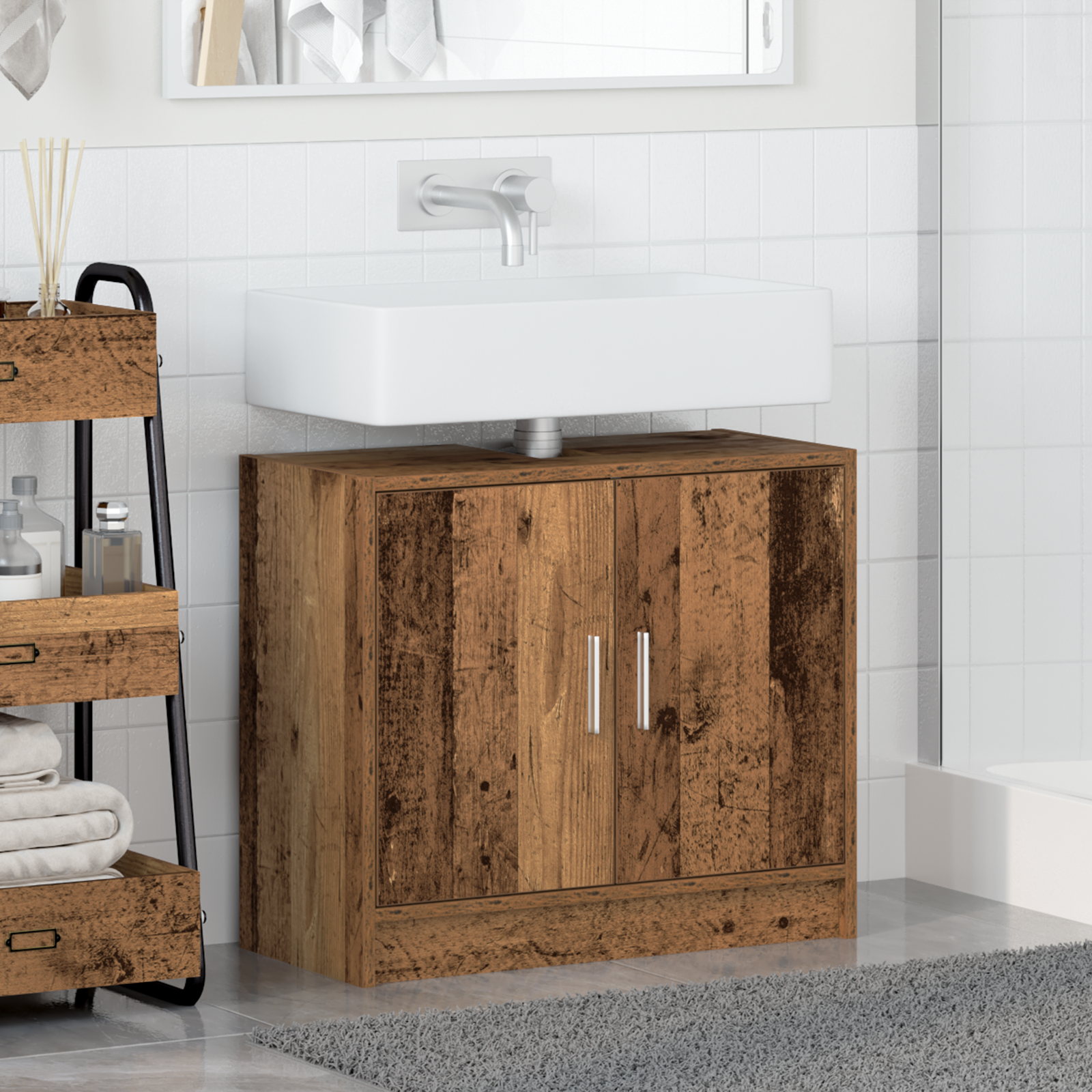 Mobile per Lavabo Legno Invecchiato 63x29x55 cm Legno Ingegnerizzato