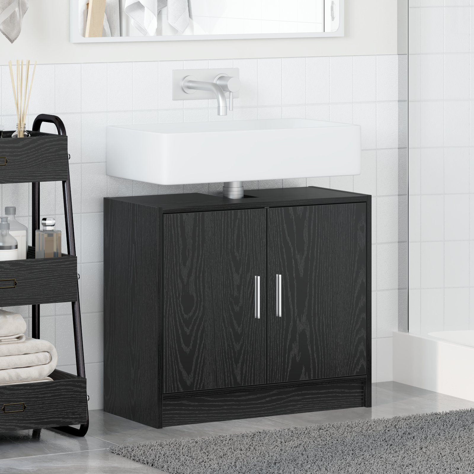 Mobile Lavabo Rovere Nero 63x29x55 cm Legno Ingegnerizzato