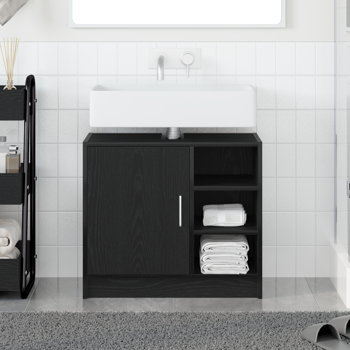 Mobile Lavabo Quercia Nera 63x29x55 cm Legno Ingegnerizzato
