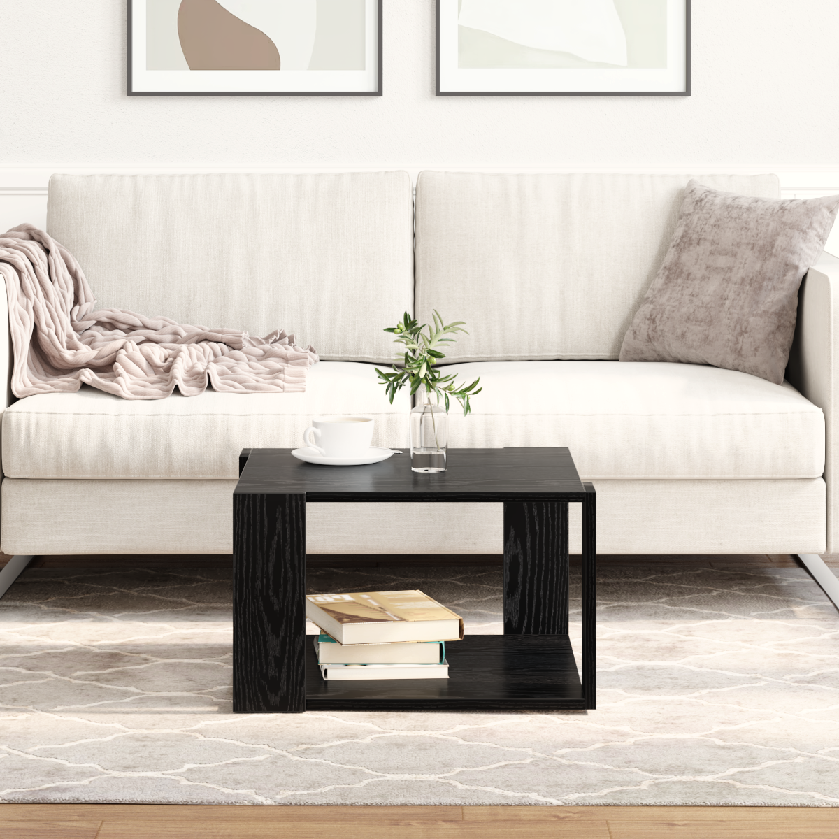 Tavolino da caffè Rovere Nero 51,5x51,5x30 cm Legno ingegnerizzato