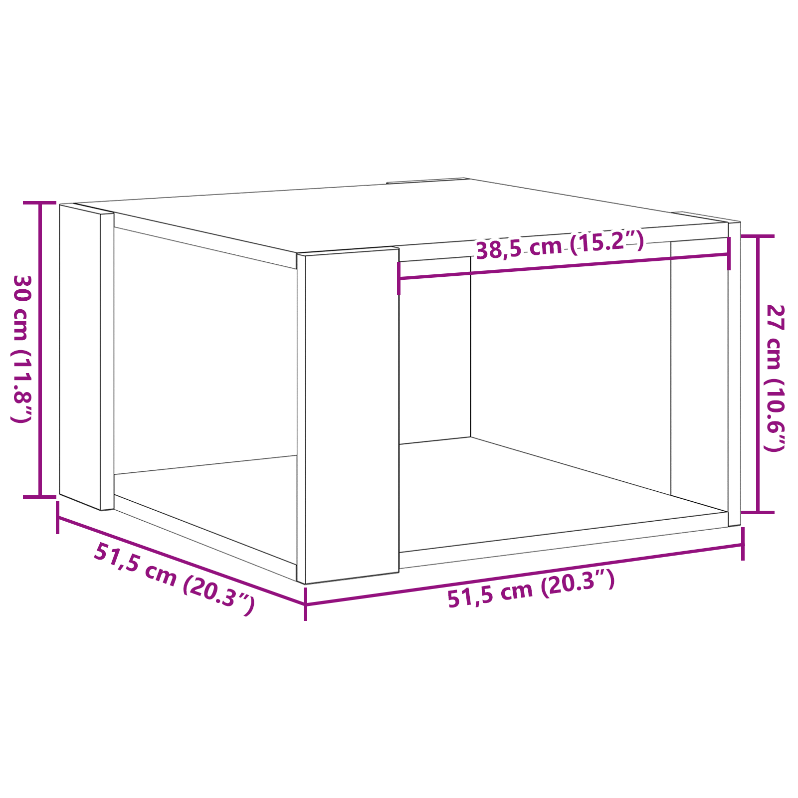Tavolino da caffè Rovere Nero 51,5x51,5x30 cm Legno ingegnerizzato