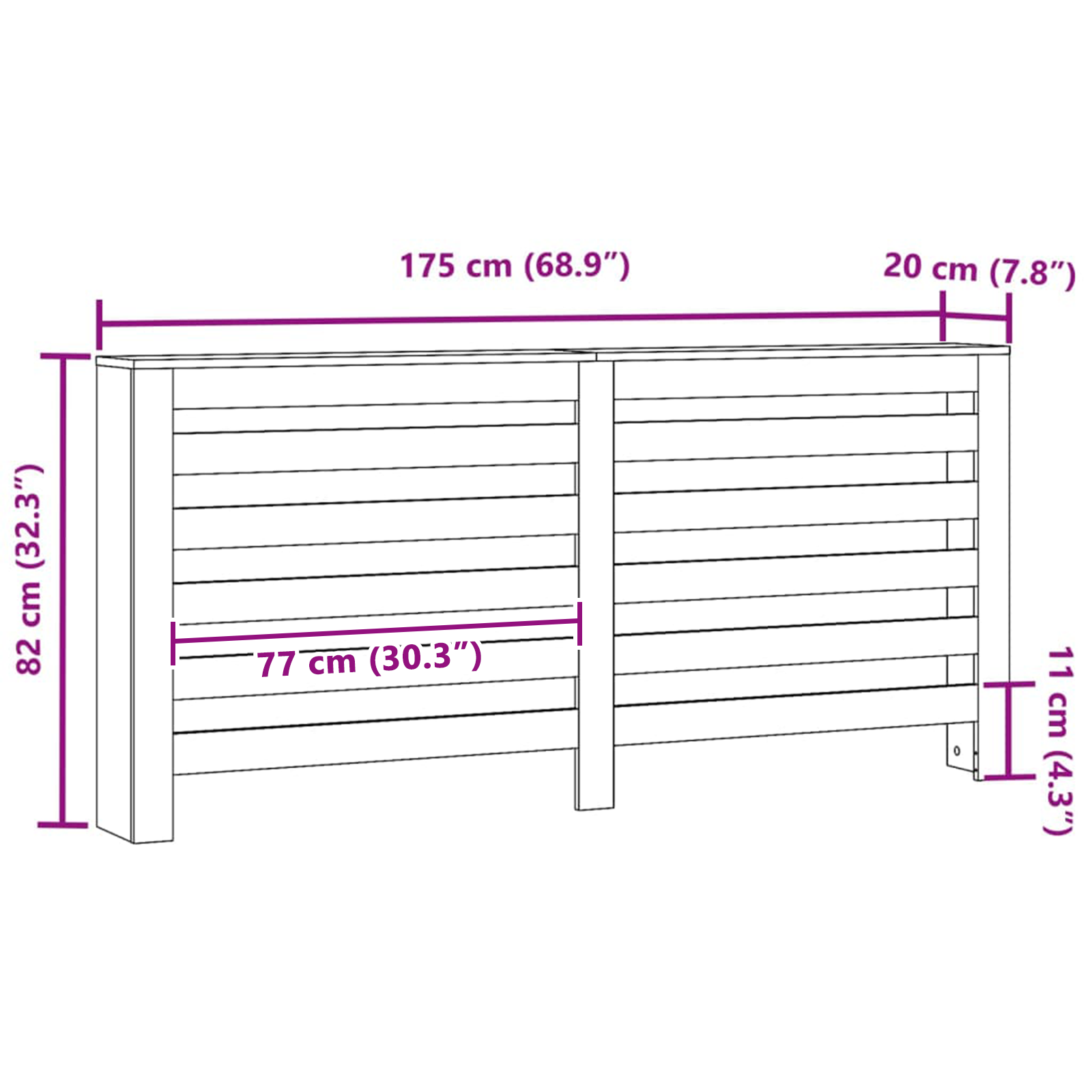 Copri Radiatore in rovere nero 175x20x82 cm in legno laminato