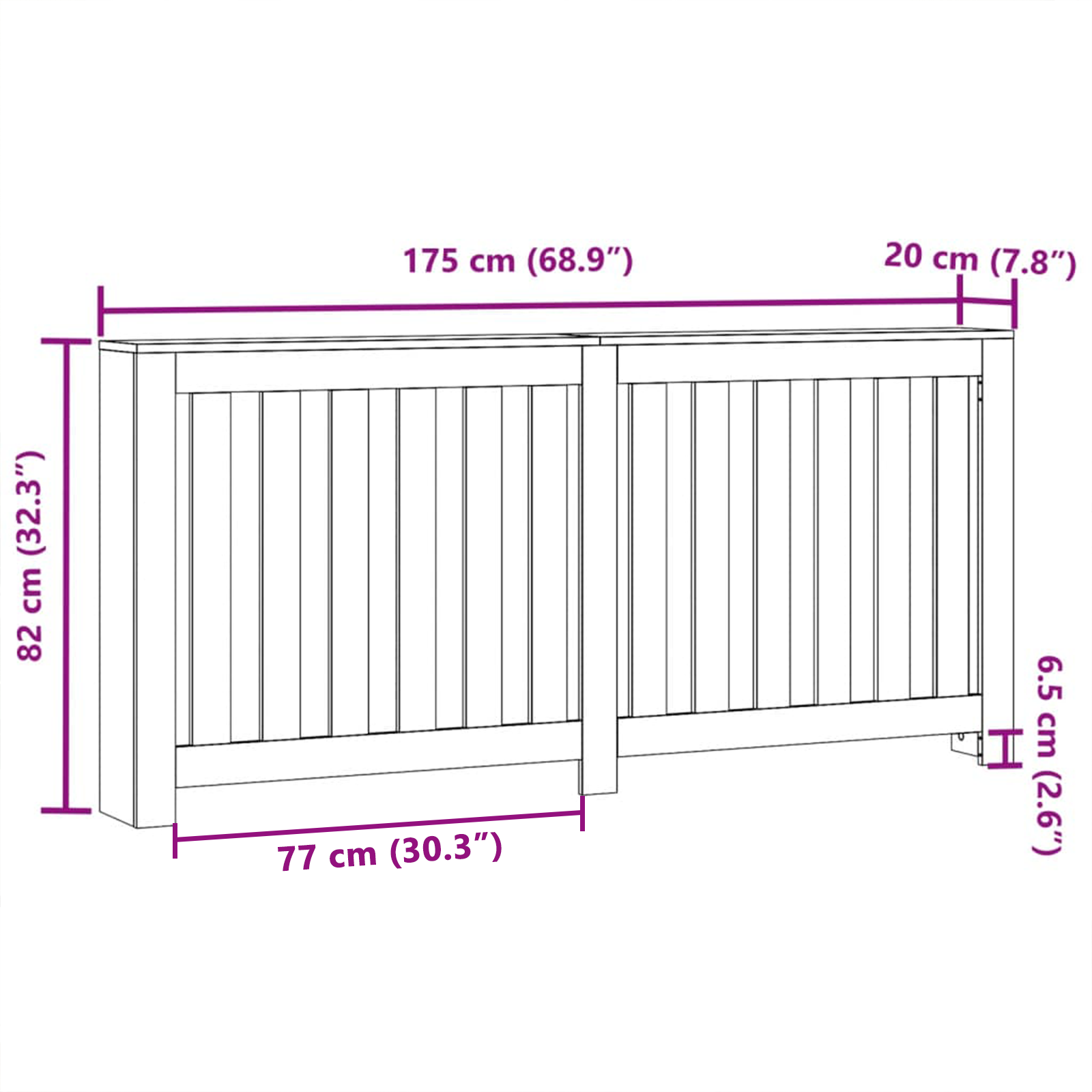 Copertura Radiatore Rovere Nero 175x20x82 cm Legno Ingegnerizzato