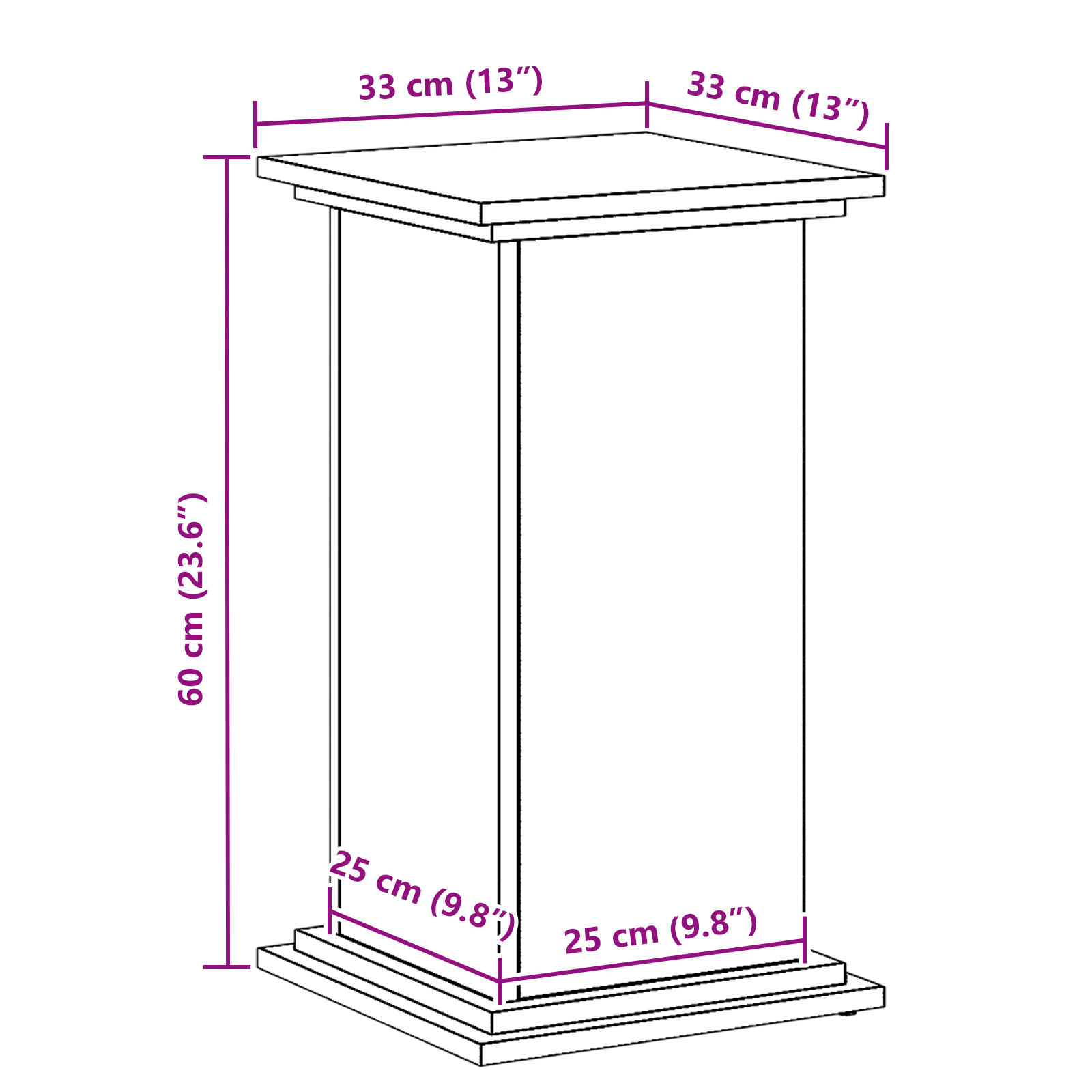 Supporto per Piante Rovere Nero 33x33x60 cm Legno Ingegnerizzato