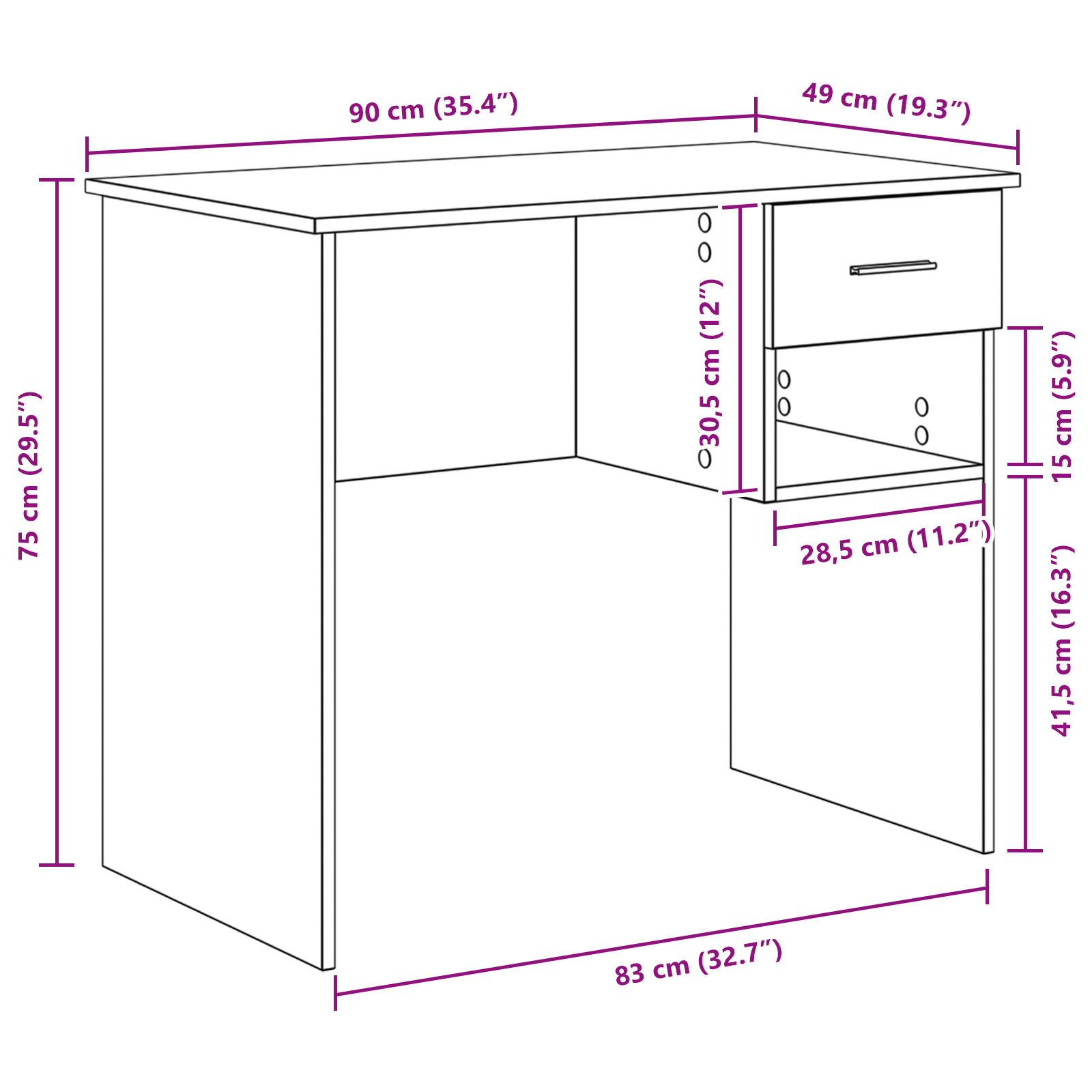 Scrivania con contenitore Rovere affumicato 90x49,5x75 cm Legno ingegnerizzato