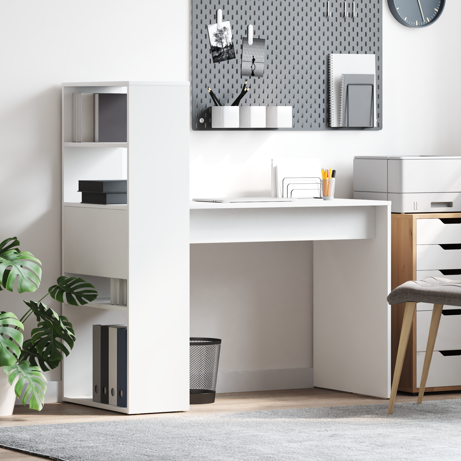 Scrivania Bianca con Ripiani 113x54x120 cm Legno ingegnerizzato