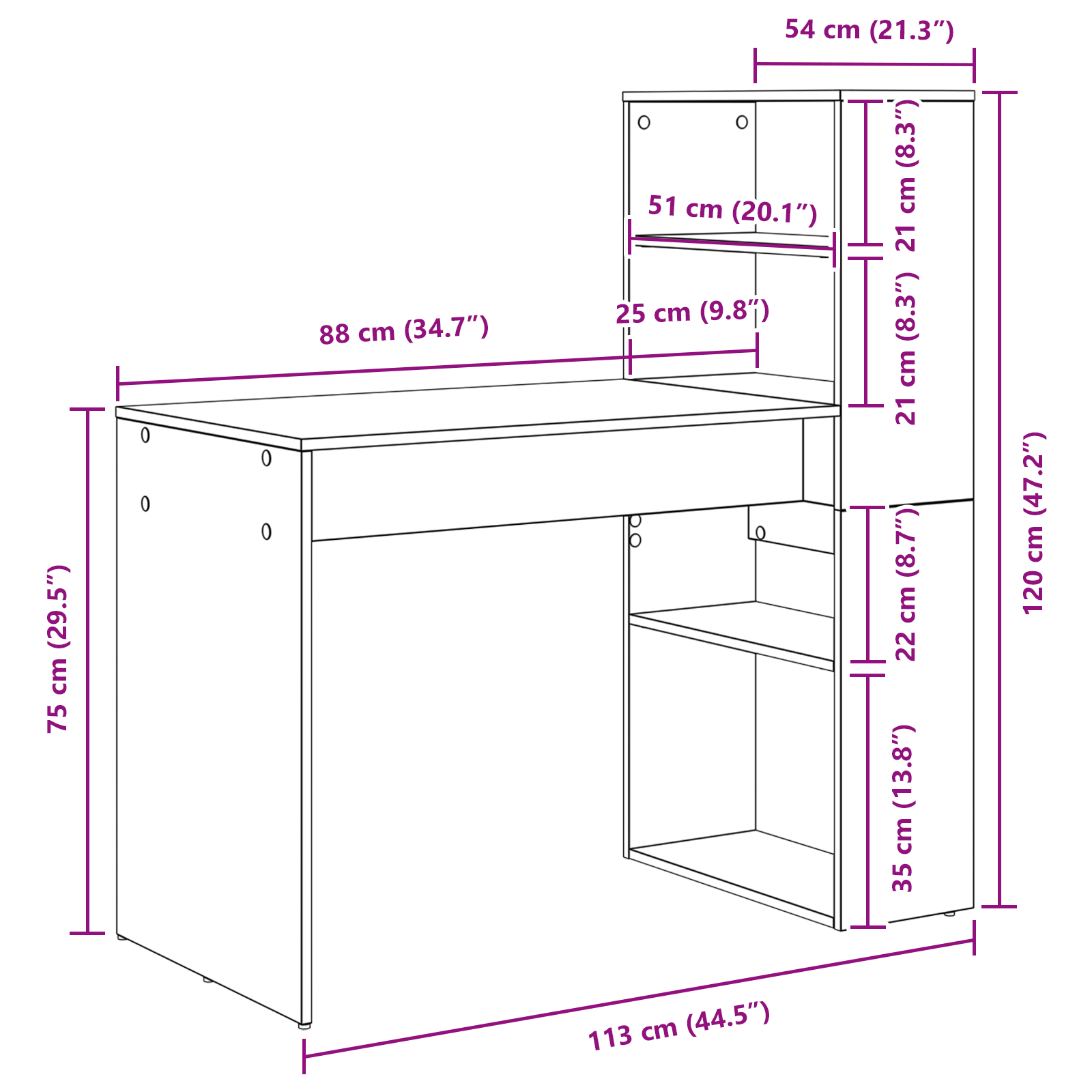 Scrivania Bianca con Ripiani 113x54x120 cm Legno ingegnerizzato