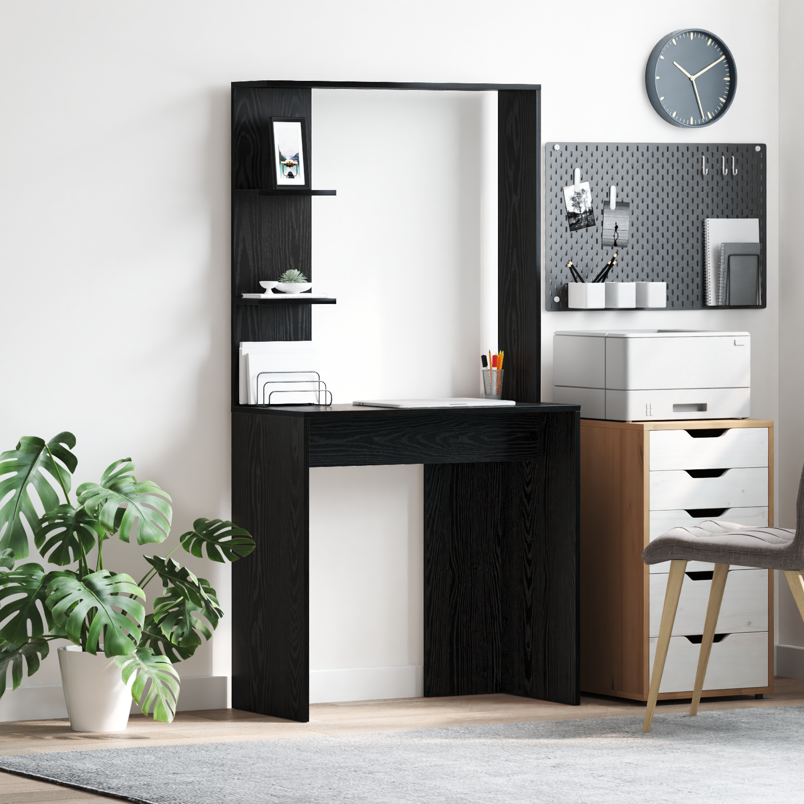 Scrivania nera in rovere Rovere nero Legno massello, MDF Compattta