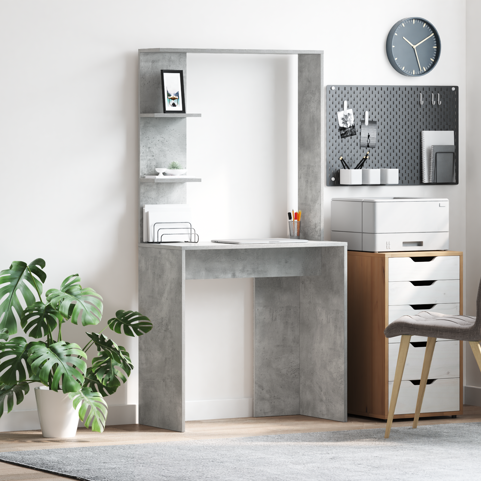 Scrivania Grigia Cemento Legno ingegnerizzato Media