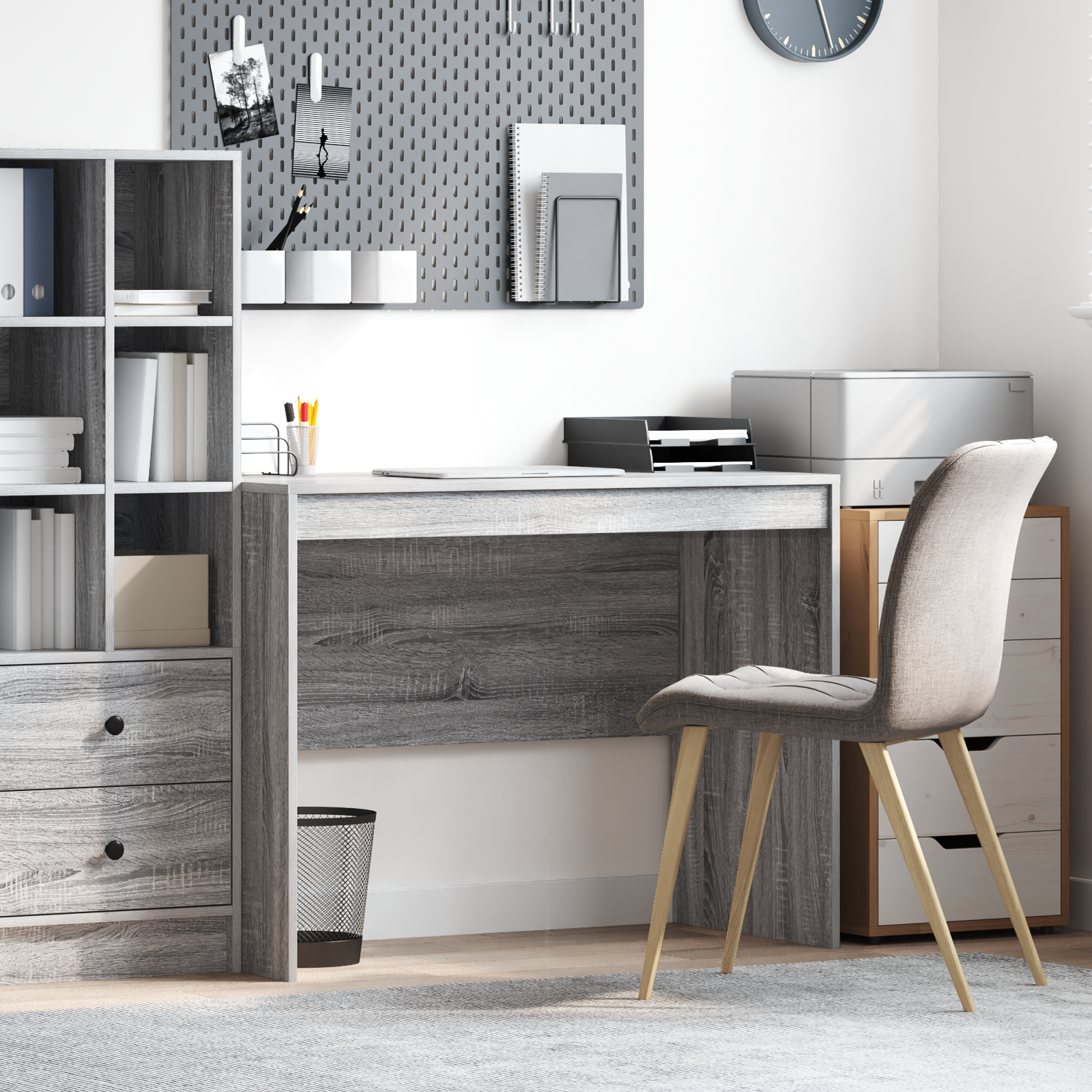 Scrivania moderna Grigio sonoma MDF, Impiallacciatura