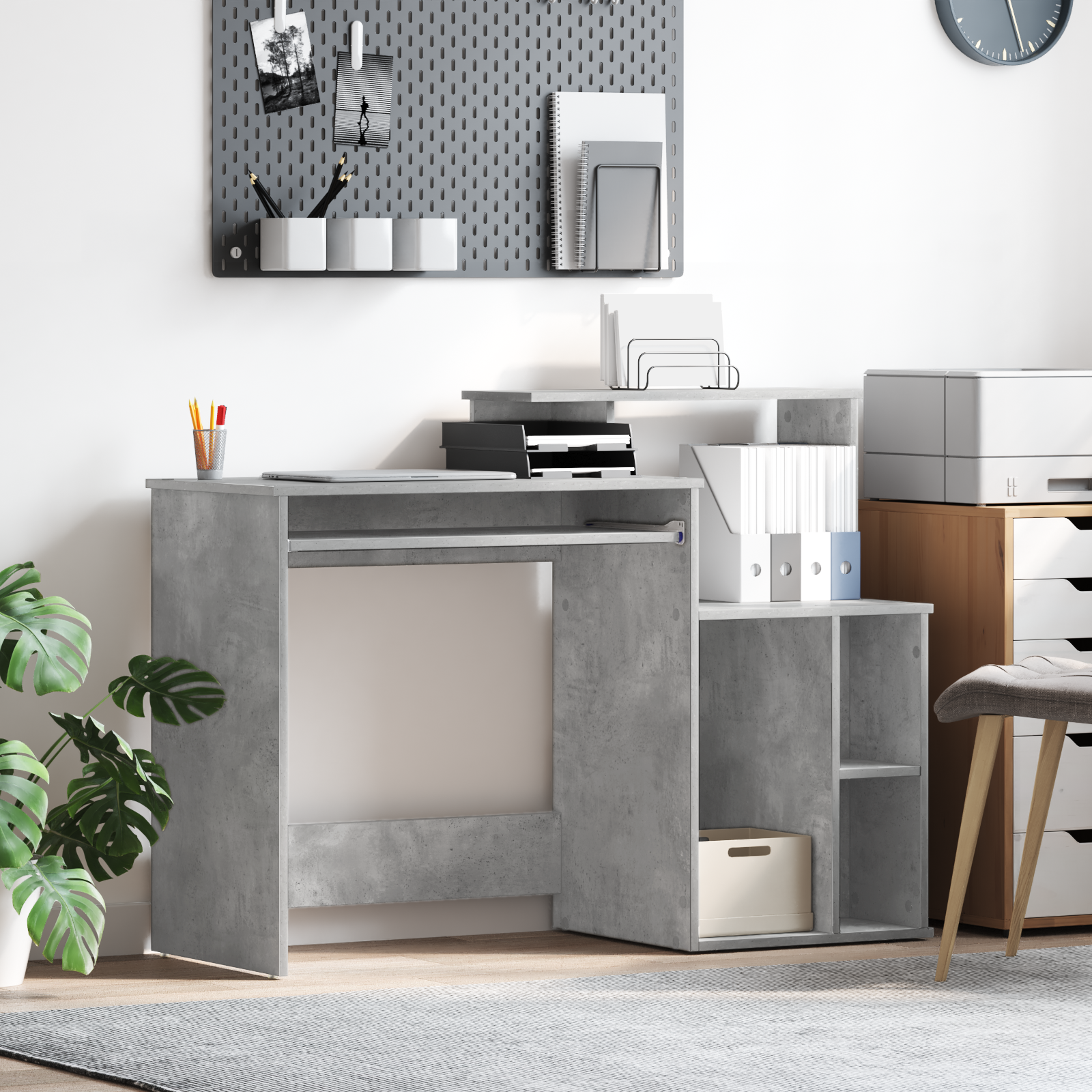 Scrivania con Storage Grigio Cemento 120,5x44x88,5 cm Legno Ingegnerizzato