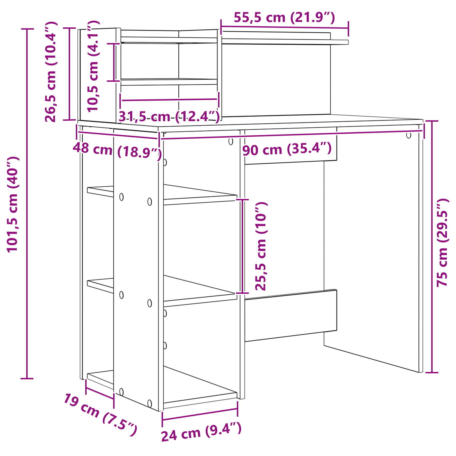 Scrivania con Storage Rovere Sonoma 90x48x101.5 cm Legno ingegnerizzato