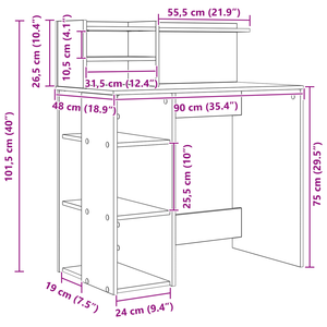 Scrivania con Storage in Rovere Affumicato 90x48x101.5 cm Legno Ingegnerizzato