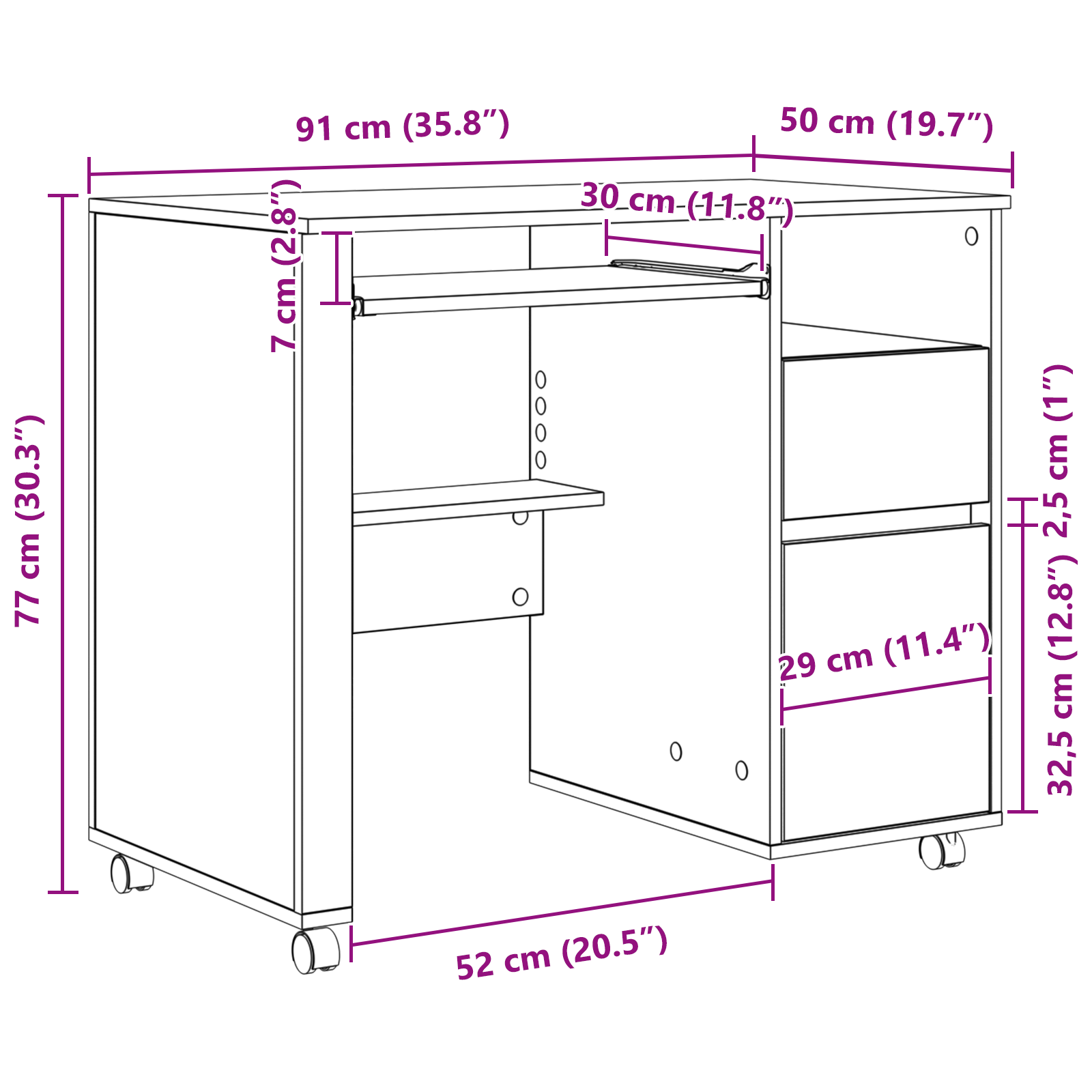 Scrivania Bianca con Cassetti Bianca MDF, Truciolare Standard