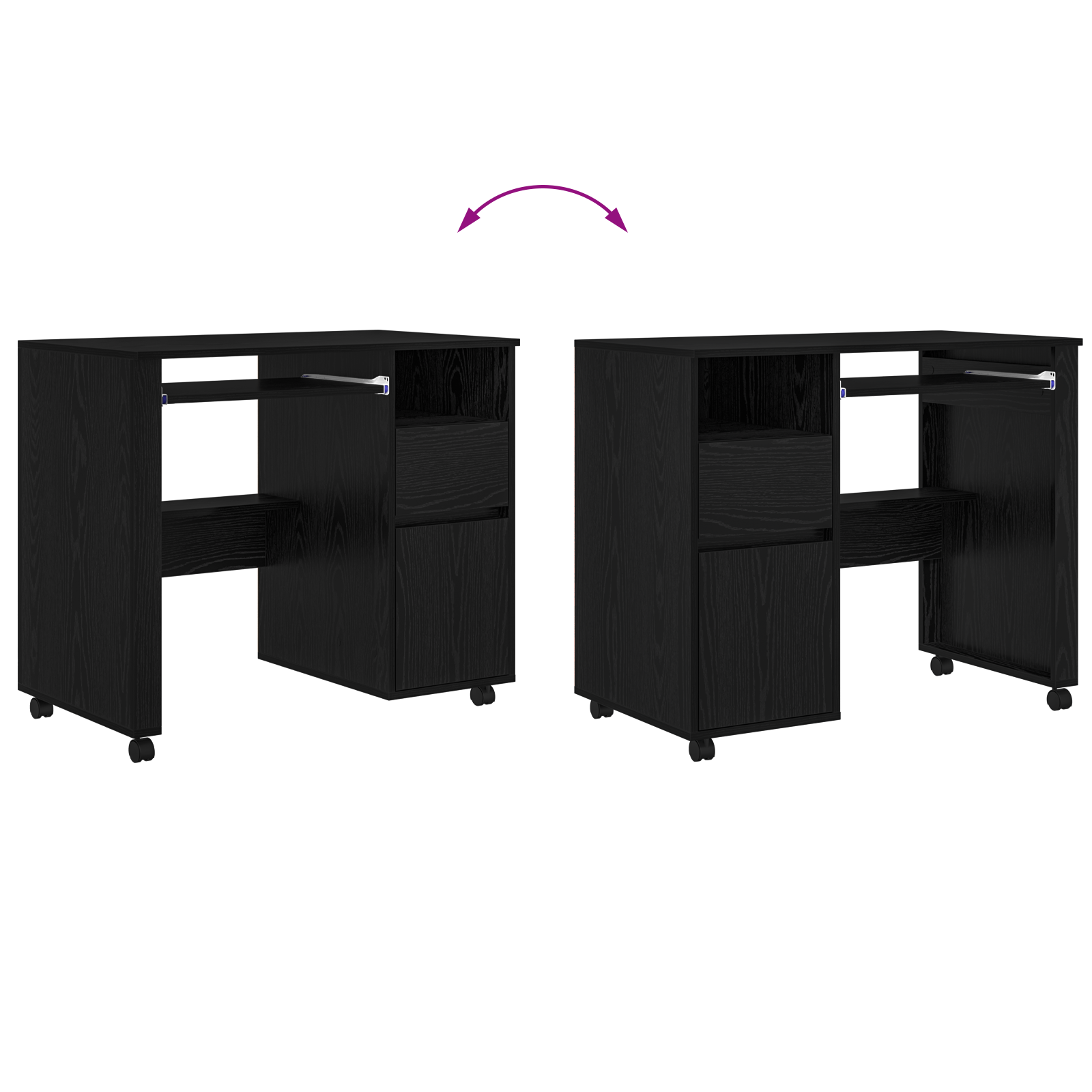 Scrivania in Rovere Nero Rovere Nero Legno ingegnerizzato, Metallo