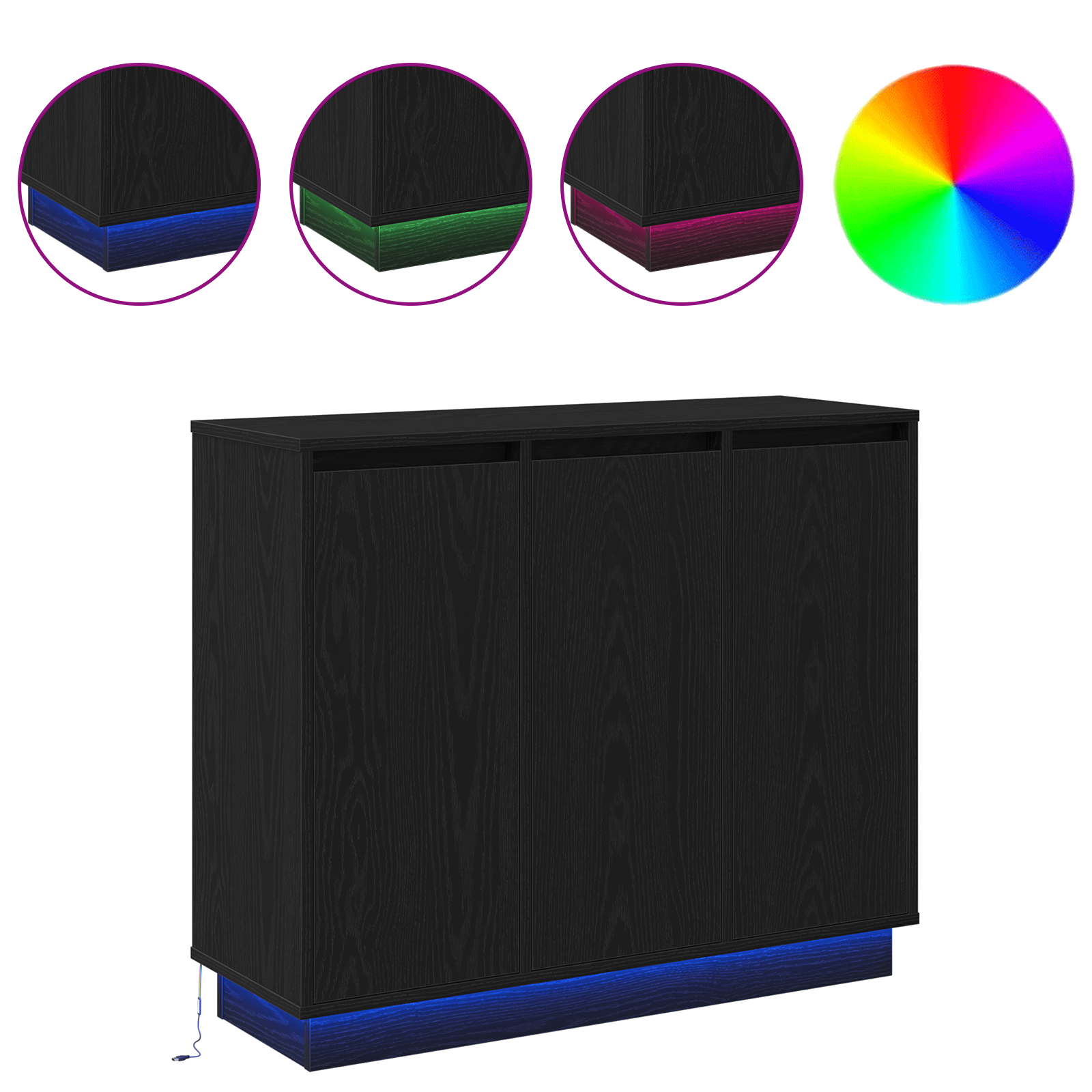 Sideboard  con LED in rovere nero 90x32x75 cm in legno ingegnerizzato