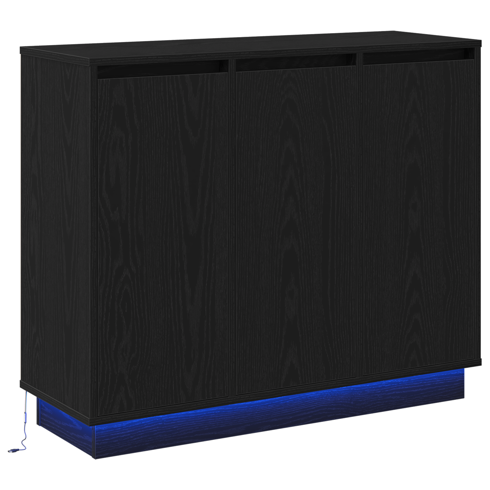 Sideboard  con LED in rovere nero 90x32x75 cm in legno ingegnerizzato