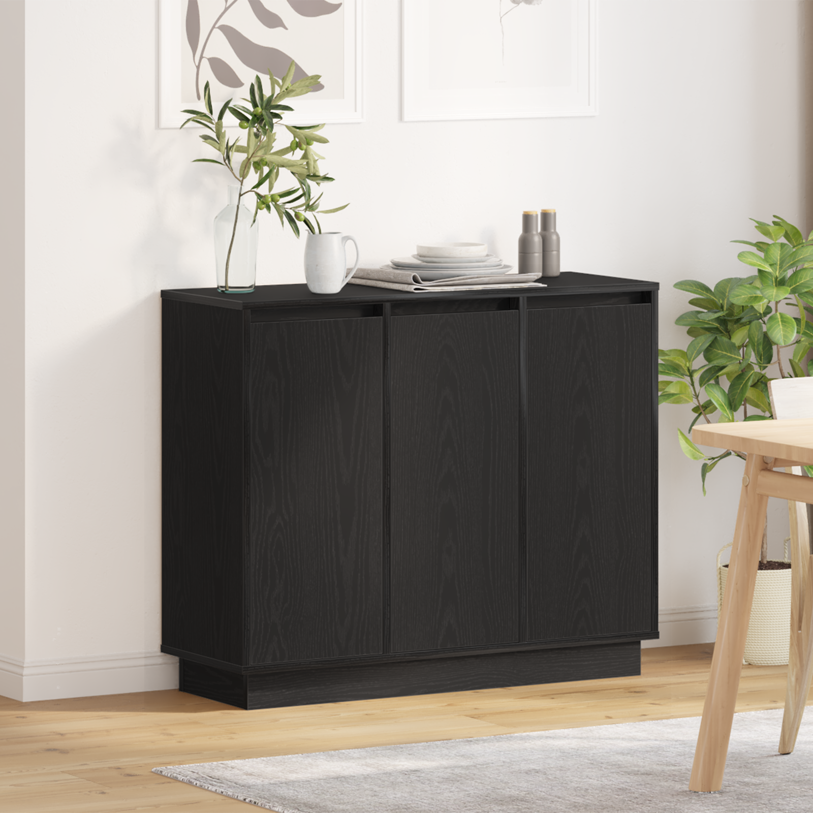 Sideboard  con LED in rovere nero 90x32x75 cm in legno ingegnerizzato