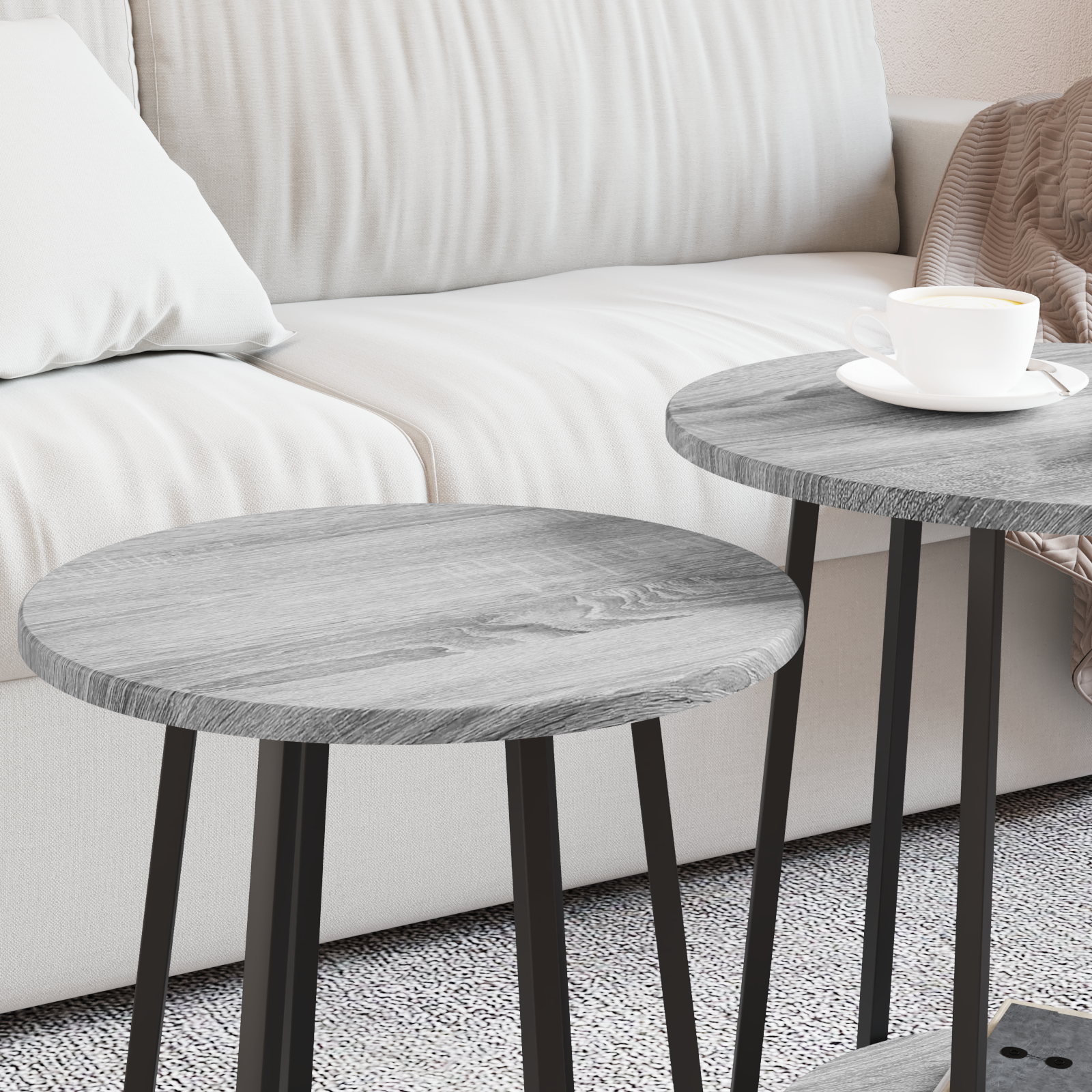 Tavolino  2 pz Grigio Sonoma in Legno Ingegnerizzato e Metallo