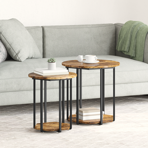 Tavolino 2 pz Rovere Affumicato in Legno Compatto e Metallo