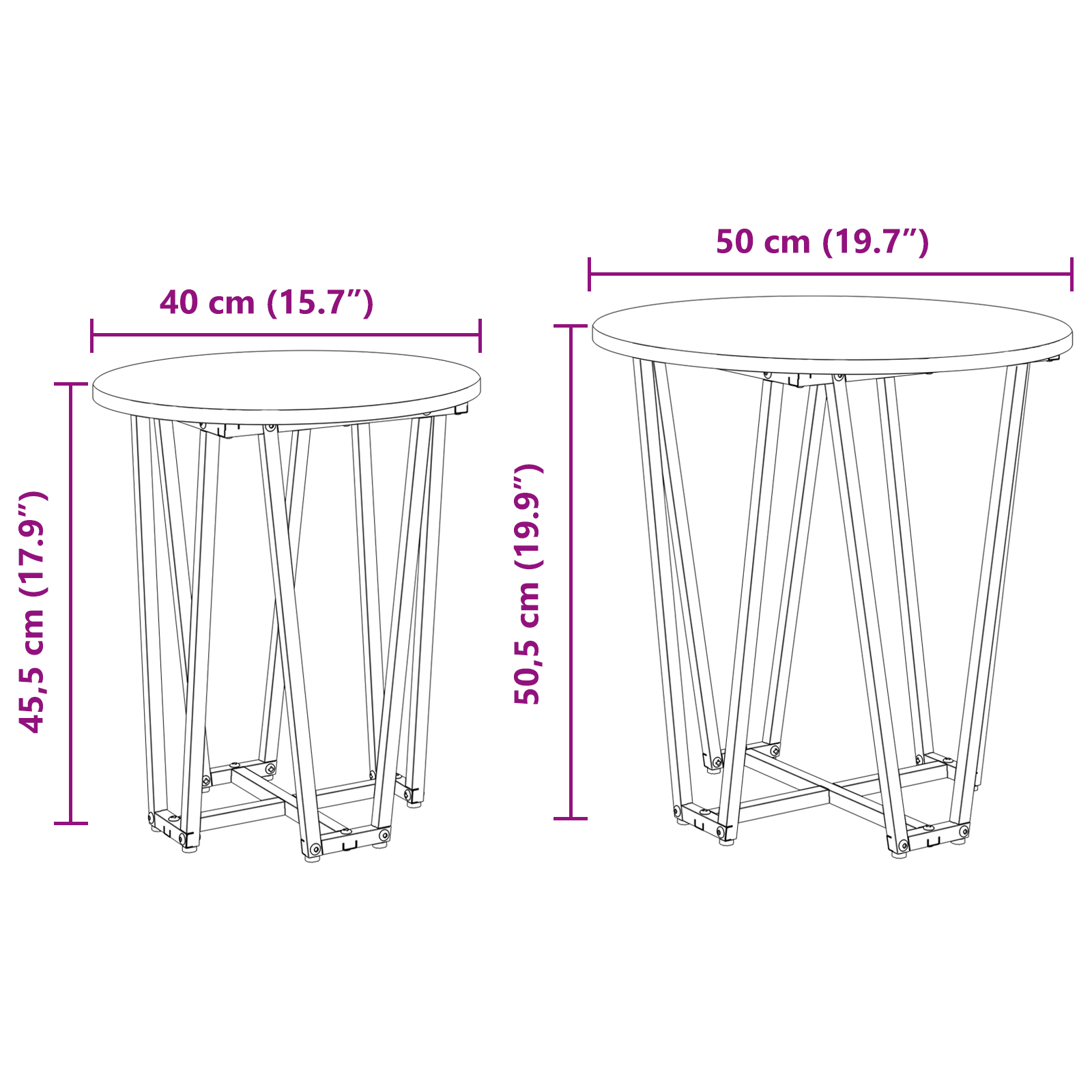 Set di 2 tavolini Grigio Sonoma in legno ingegnerizzato e metallo