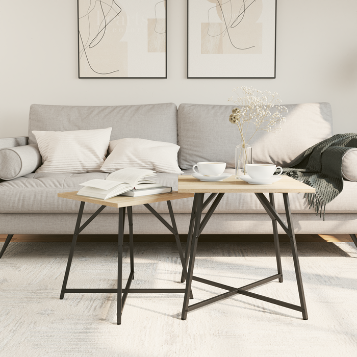 Tavolino 2 pezzi Quercia Sonoma Legno ingegnerizzato e Metallo