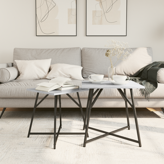 Tavolino 2 pz Grigio Sonoma in Legno Ingegnerizzato e Metallo