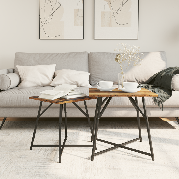 Tavolino 2 pz in Legno Riciclato e Metallo