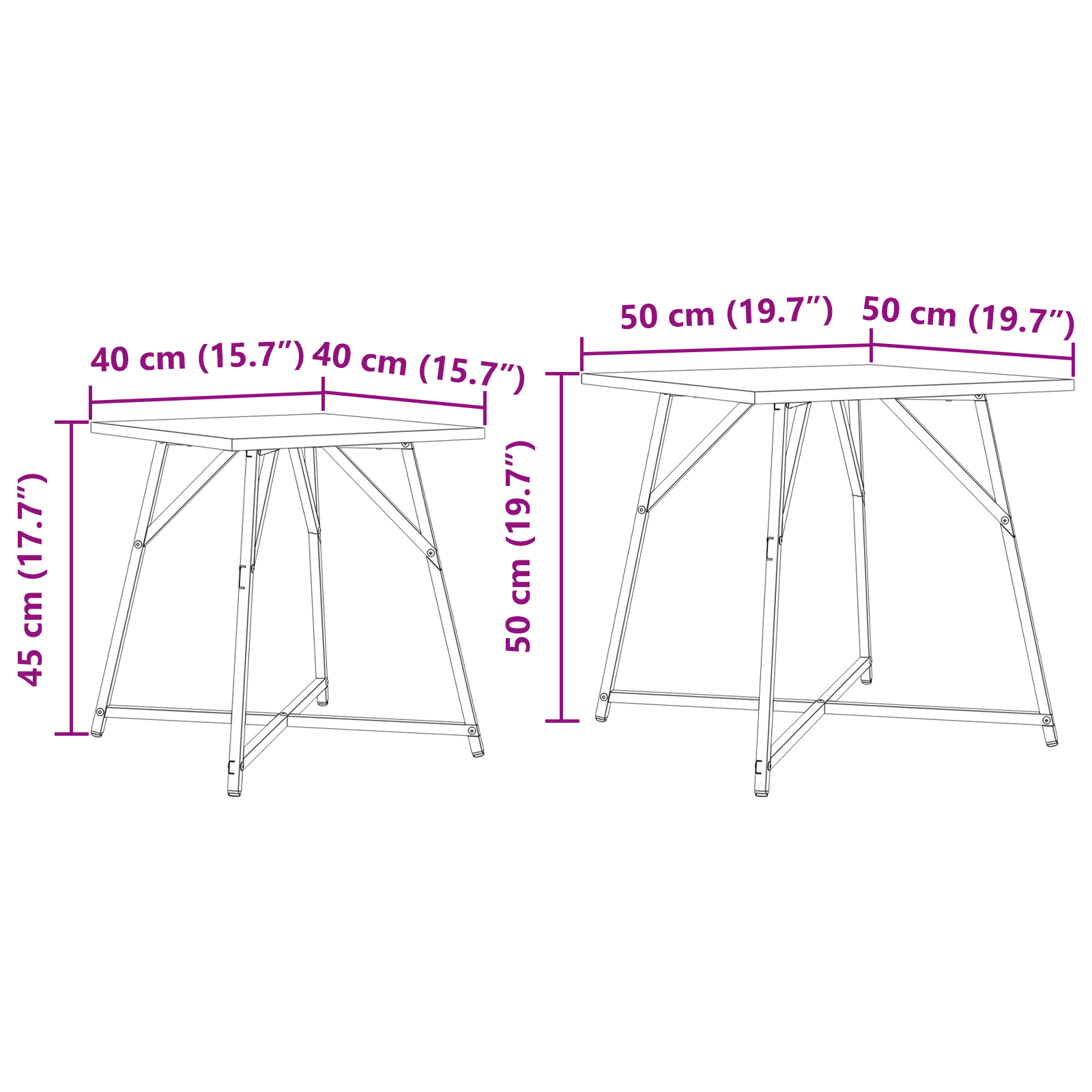 Tavolino 2 pz in Legno Riciclato e Metallo