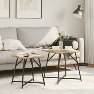 Set di 2 Tavoli in Rovere Artigianale con Legno Ingegnerizzato e Metallo