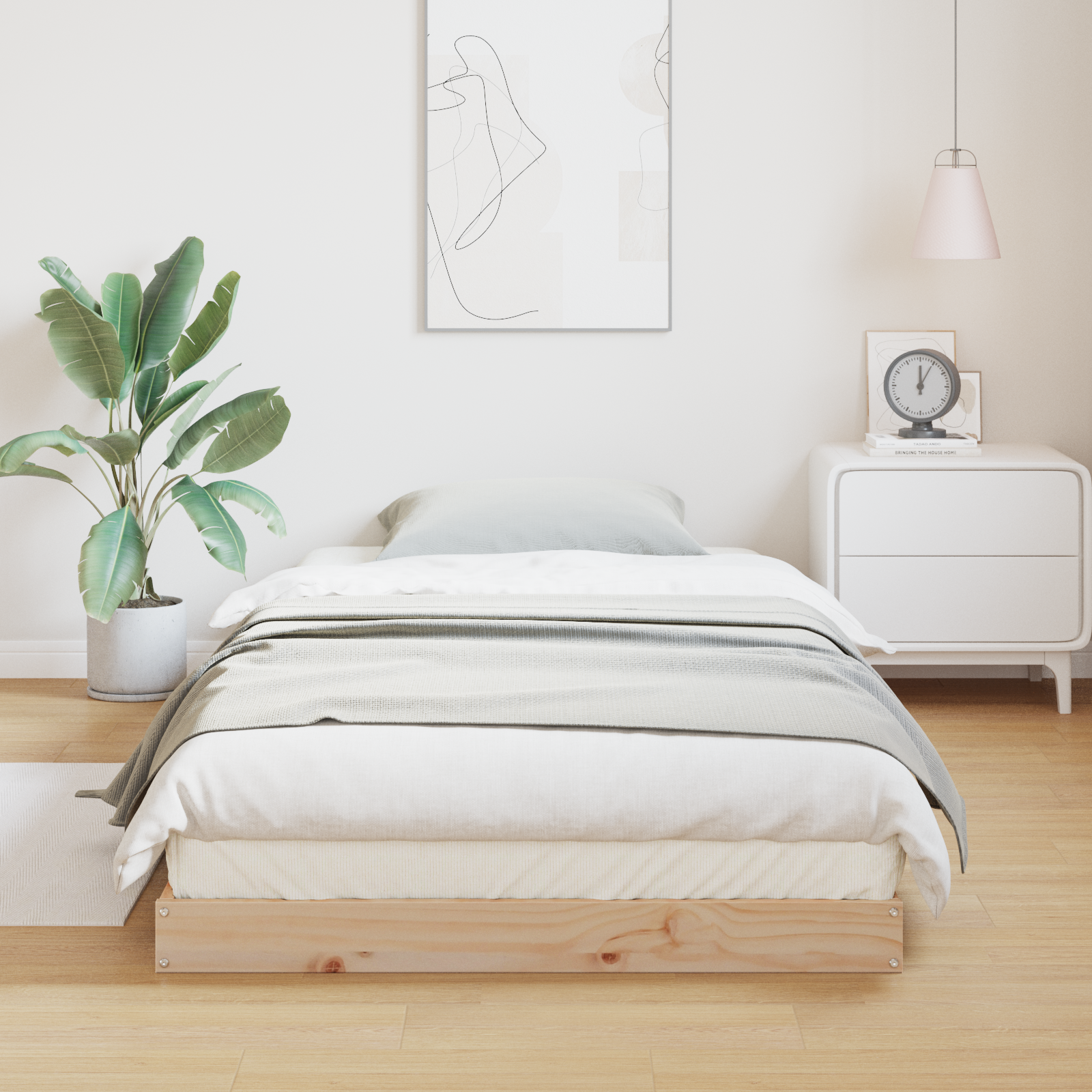 Struttura letto a terra  Bianca 80x220 cm in legno massello di pino