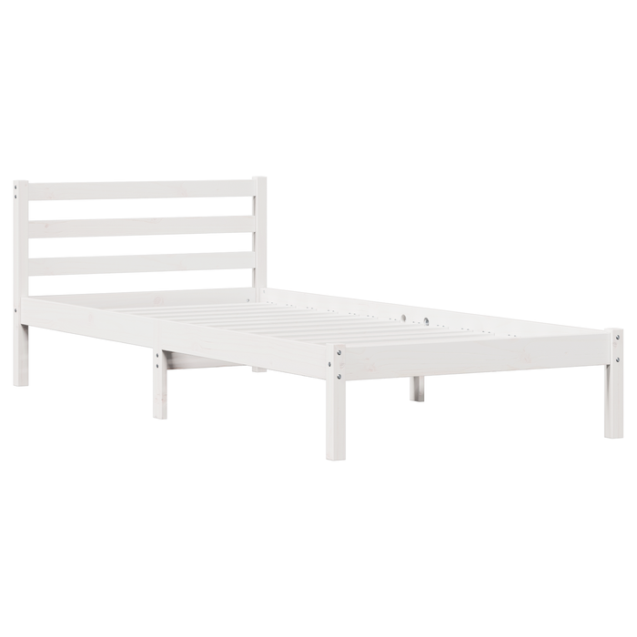 Letto con testiera Bianca 90x220 cm Legno massello di pino