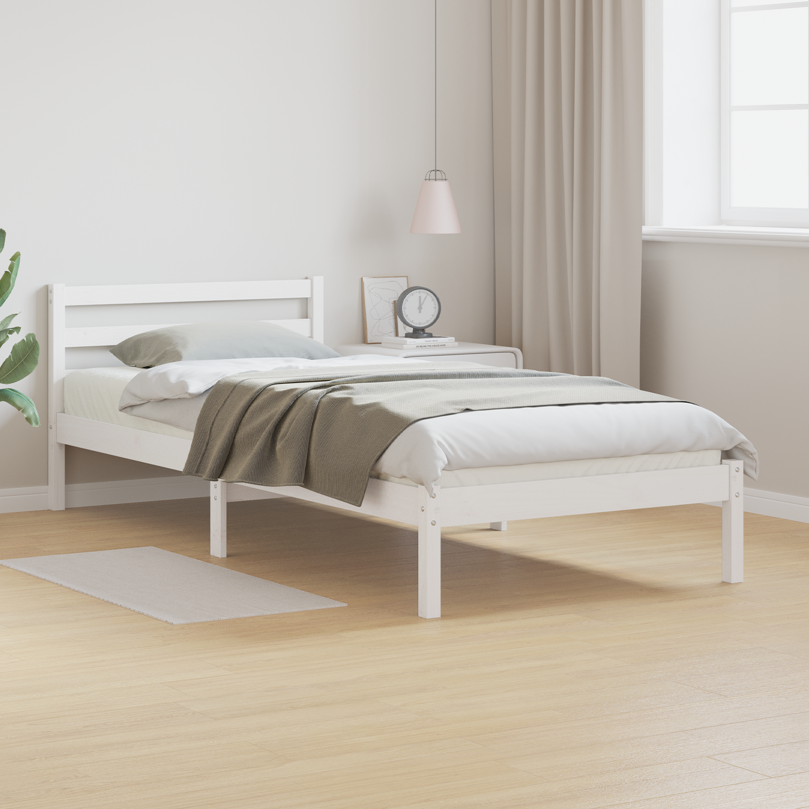 Letto con testiera Bianca 90x220 cm Legno massello di pino