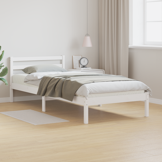 Letto con testiera Bianca 90x220 cm Legno massello di pino