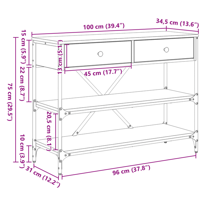 Tavolo Consolle Legno Vecchio 100x34.5x75 cm Legno Ingegnerizzato