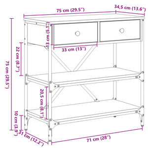 Tavolo Consolle Rovere Artigianale 75x34.5x75 cm Legno ingegnerizzato