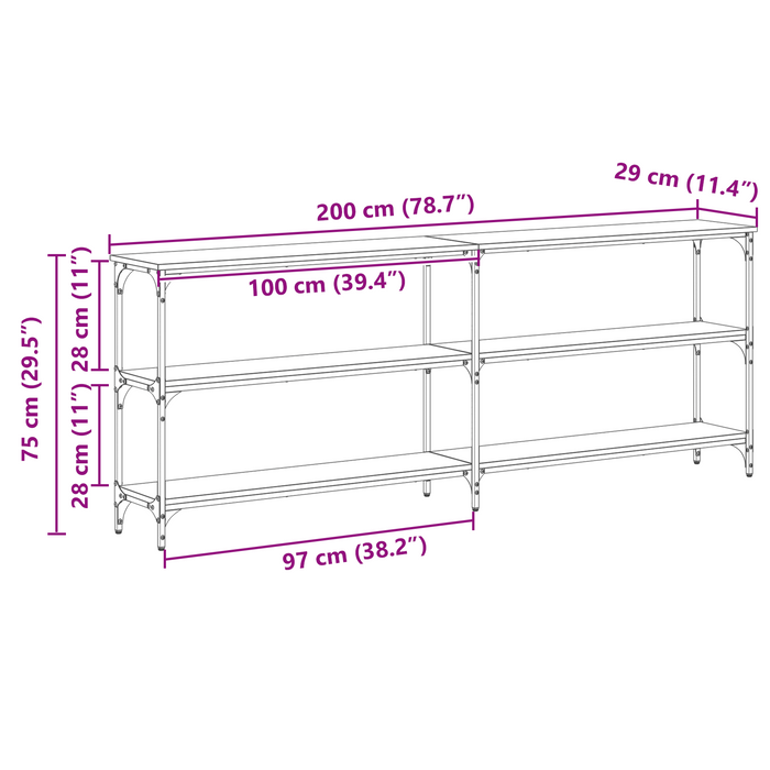 Tavolo Consolle Legno Vintage 200x29x75 cm Legno Ingegnerizzato