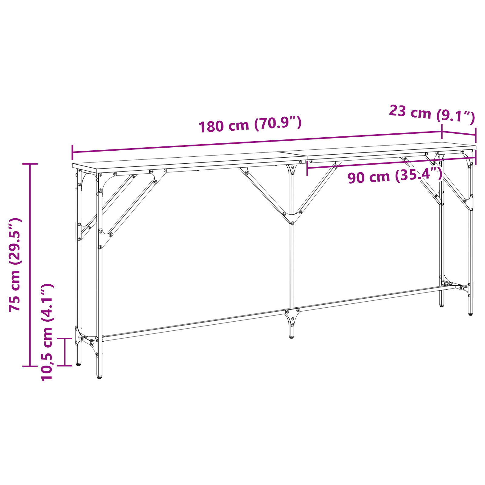 Tavolo Consolle Legno Invecchiato 180x23x75 cm Legno Ingegnerizzato