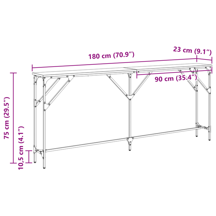 Tavolo da Console Rovere Artigianale 180x23x75 cm Legno Tecnico
