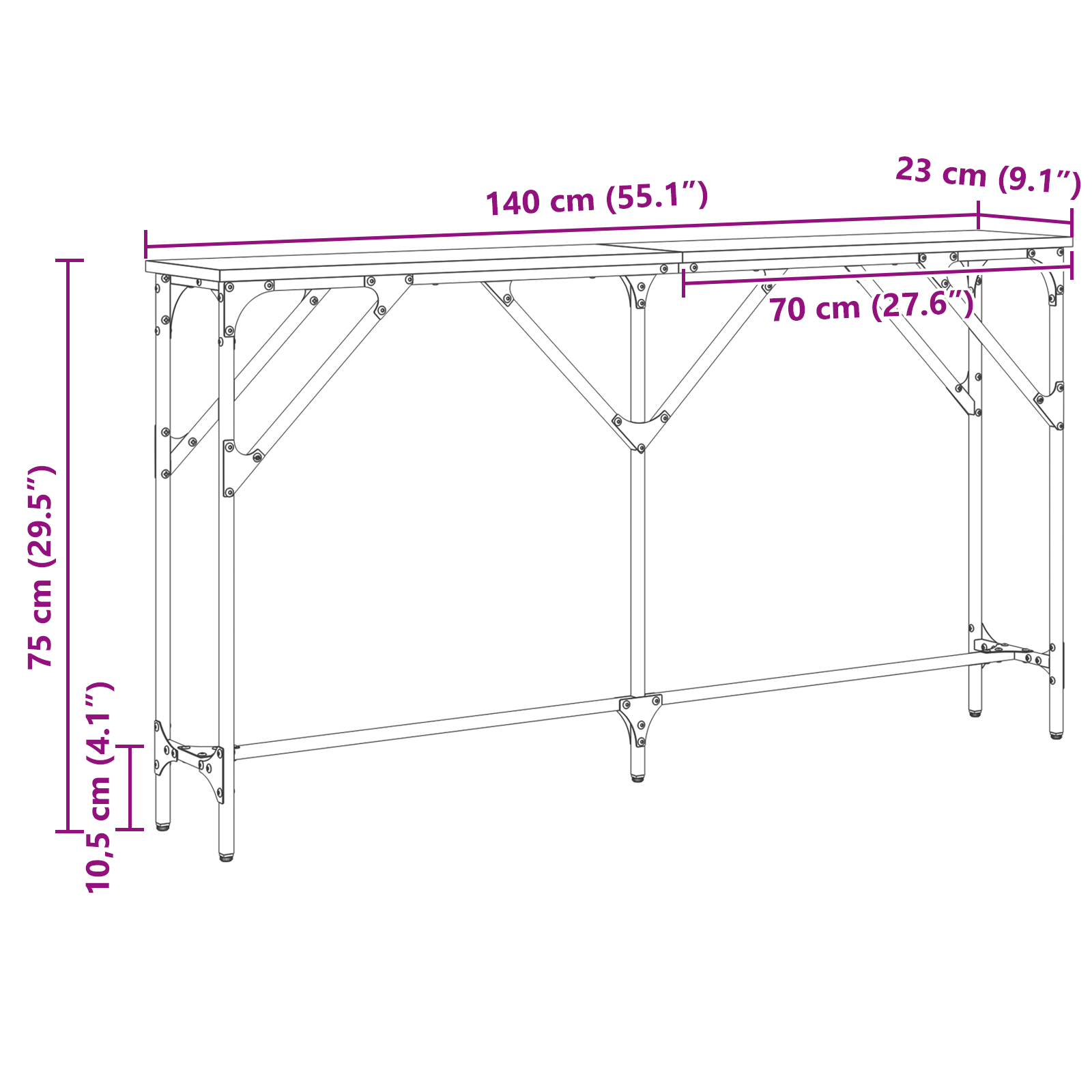 Tavolo Console Legno Vecchio 140x23x75 cm Legno Ingegnerizzato