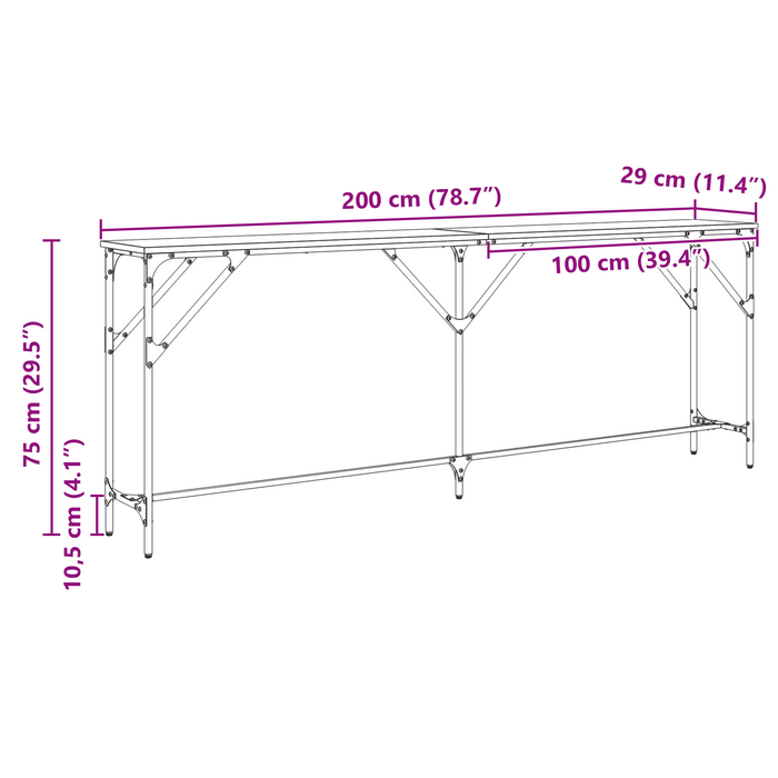 Tavolo Consolle Rovere Artigianale 200x29x75 cm Legno Ingegnerizzato