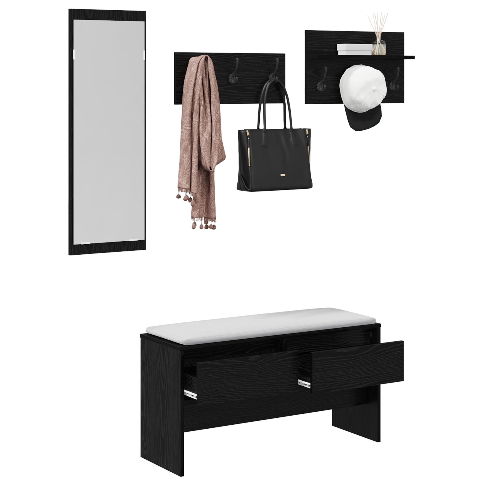 Set di Arredamento per Corridoio 4 Pezzi in Legno Nero Impregnato