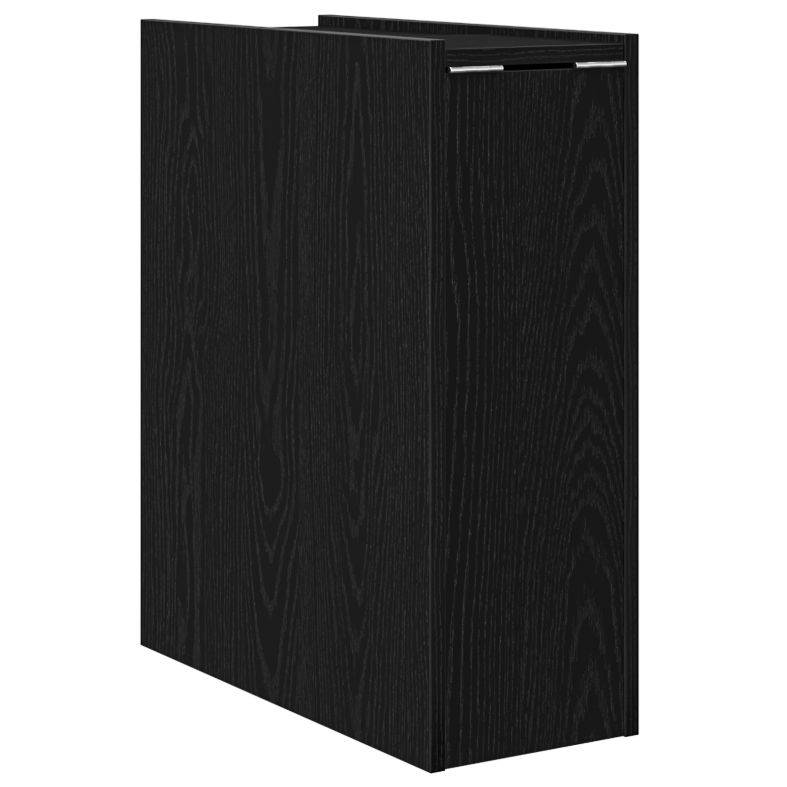 Armadio da bagno stretto con ruote in rovere nero legno ingegnerizzato